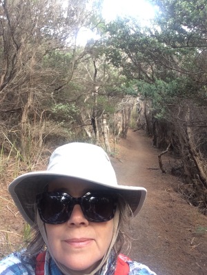 Selfie in a Tasmanian coastal forest for mindful wellbeing over 50